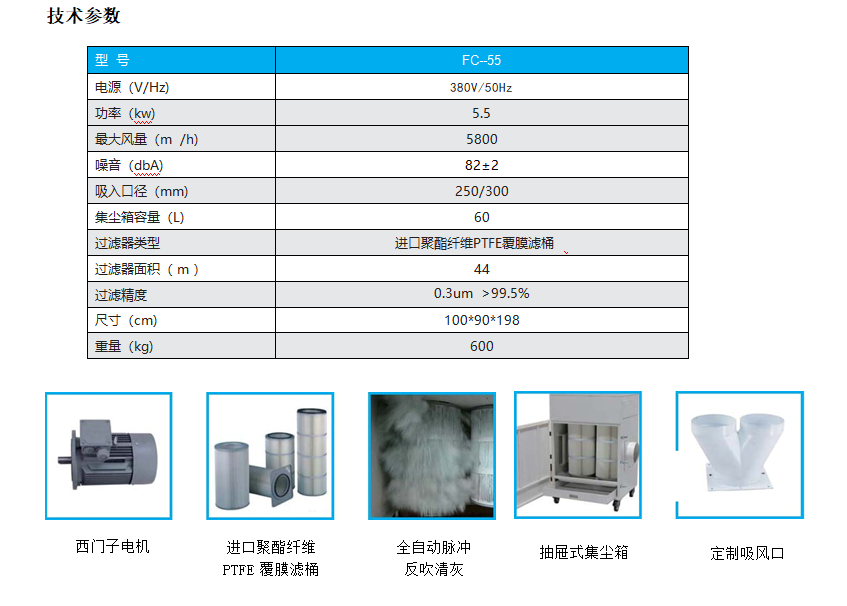脈衝反吹型工業集塵器技術參數